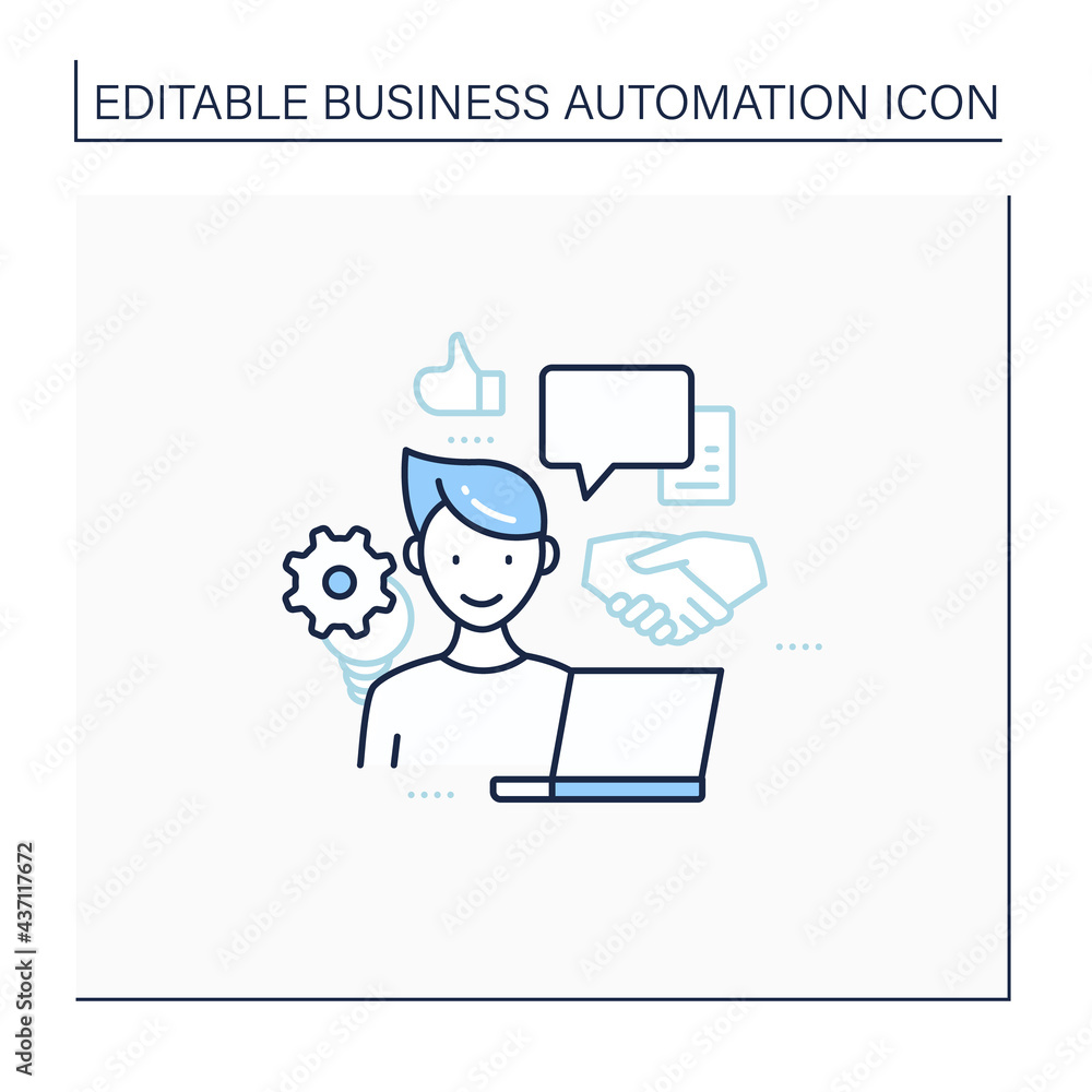 Poster open collaboration line icon. open minded person. interaction participants, create products. busines