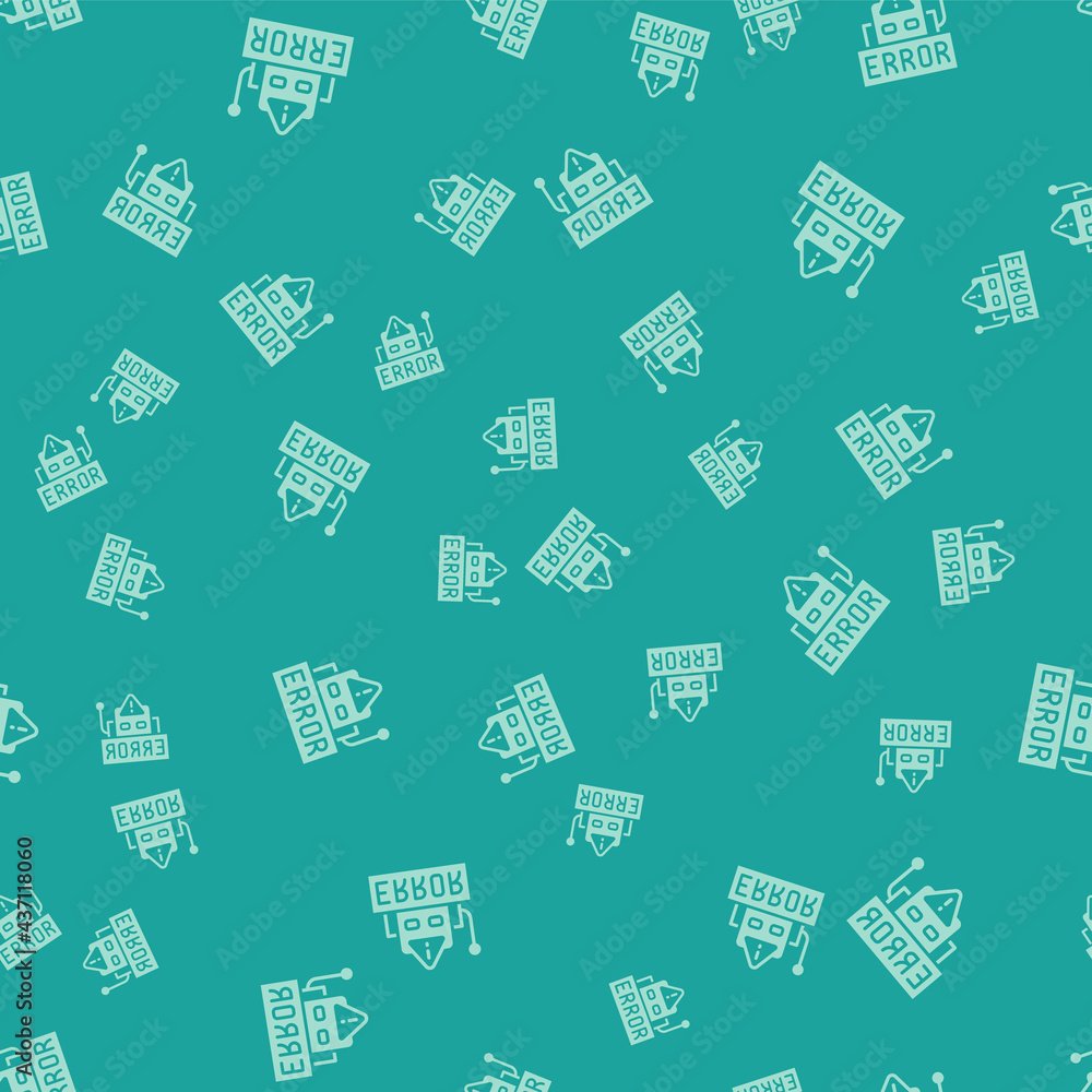 Poster green error in the operation program of the robot icon isolated seamless pattern on green background