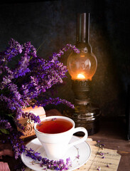 still life with tea and candles