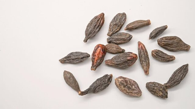 top pan view herb XiQingGuo or Chebulae Fructus Immaturus or Immature fruit of Medicine Terminalia