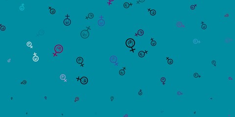 Light Blue, Red vector backdrop with woman's power symbols.