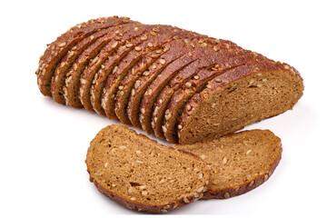 Slices of rye bread isolated on white background.