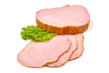 Sliced pork loin, isolated on white background. High resolution image.