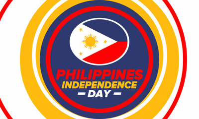 Philippines Independence Day. Celebrated annually on June 12 in Philippines. Happy national holiday of freedom. Philippines flag. South-East Asian country. Patriotic design. Vector poster