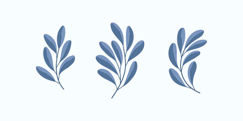 Fototapeta na wymiar Set of vector floral elements. Hand drawn leaves isolated. Botanical illustration for decoration, print design.