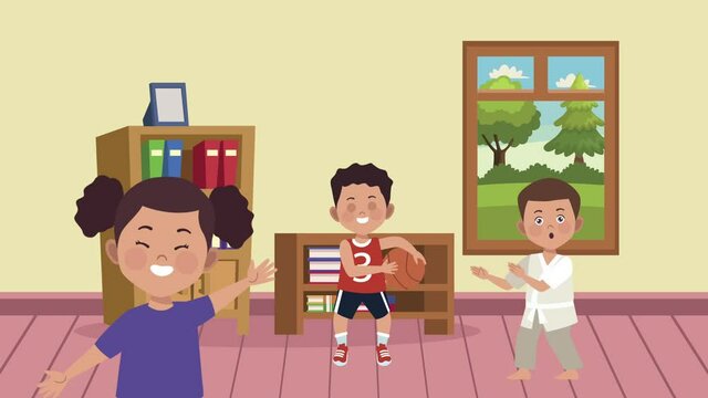 little kids practicing activities in the classroom characters