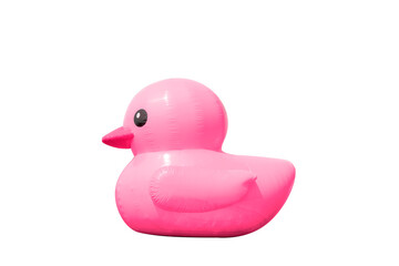 Cute Giant inflatable Pink Duck. Trendy summer concept. Pool float party,  isolated on white. Clipping path included. black eye