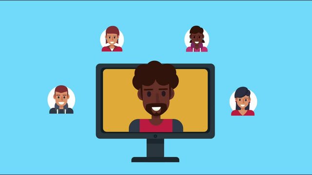 afro woman in desktop with social media community