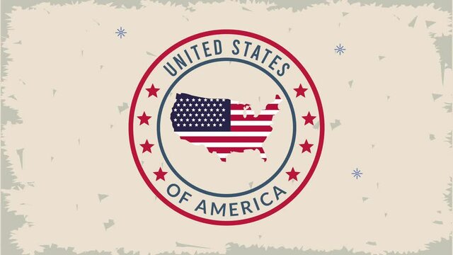 united states of america flag in map seal animation