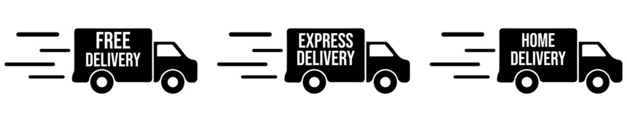 Fototapeta premium Vector illustration. Delivery icons. Black and white style. Fast delivery. Express delivery. Home delivery