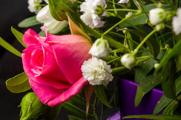 Background for a greeting card - beautiful gift bouquet of various colorful decorative summer flowers