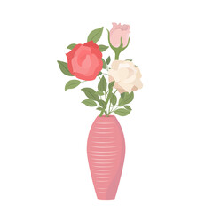 Bouquet of Roses  in colorful Vase. Decorative floral design elements. Floral and Interior design concept. Trendy Vector Illustration Isolated on white.