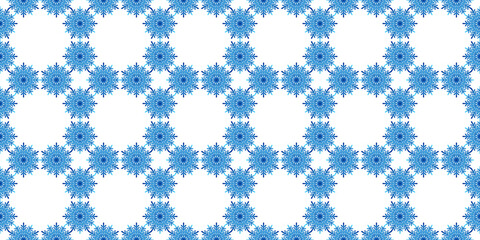 Winter seamless pattern with blue snowflakes on white background. Vector illustration for fabric, textile wallpaper, posters, gift wrapping paper. Christmas vector illustration. Falling snow