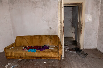 Abandoned ruin house an empty bed. Abandoned Bedroom