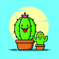 Vector cartoon illustrations of green cactus with happy and making love emotions. Funny emotions character collection for kids. Fantasy characters.  
