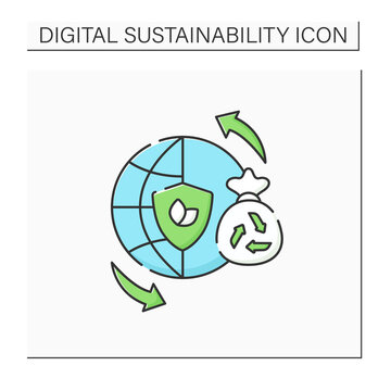 Sustainable Lifestyles Color Icon. Thinking About The World, Life Processes. Overthinking. Reducing Earth Natural Resources.Digital Sustainability Concept.Isolated Vector Illustration