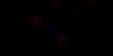 Dark pink, red vector pattern with coronavirus elements.