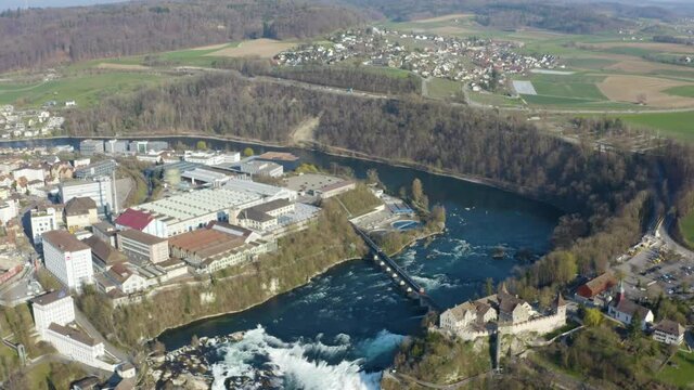 Aerial helicopter view Rheinfall Schaffhausen 
