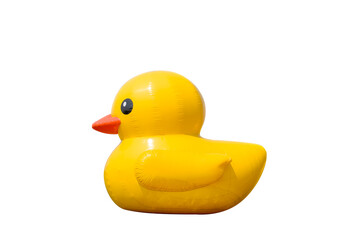 Cute Giant inflatable Yellow Duck. Trendy summer concept. Pool float party,  isolated on white. Clipping path included. Original