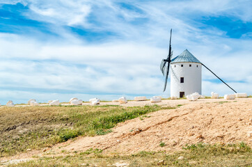 Landscape with windmills in Campo de Criptana, Spain, on the famous Don Quixote Route