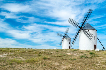 Landscape with windmills in Campo de Criptana, Spain, on the famous Don Quixote Route
