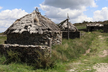 Replica of the ruins of an ancient Celtic settlement in Castromao, Ourense, Galicia, Spain.