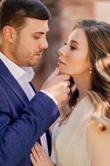 close-up portrait of the bride and groom. beautiful and romantic newlyweds. 