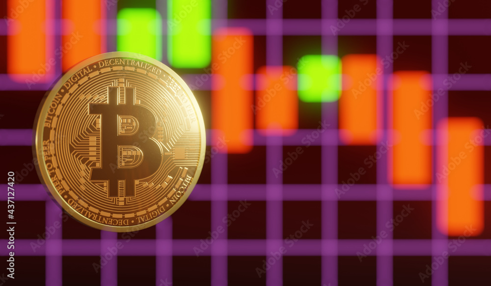 Poster 3d rendering of a bitcoin on a virtual background