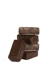 Five chocolate candy isolated on white background