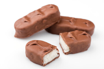 chocolate bar on a white background. bounty bars close-up.