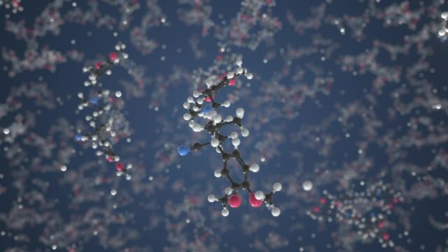 Molecule of Verapamil. Molecular model, looping seamless 3d animation