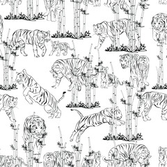 texture pattern tigers in bamboo  hand drawing, texture
