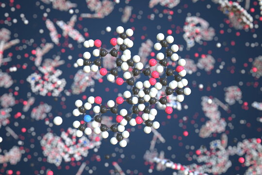 Molecule of Clarithromycin. Molecular model, conceptual 3d rendering