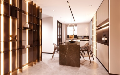 3D RENDER OF KITCHEN AND DINING ROOM