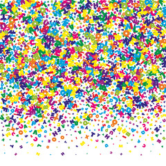 Falling letters of English language. Vivid flying words of Latin alphabet. Foreign languages study concept. Impressive back to school banner on white background.