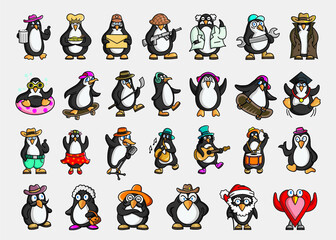 27 sets of vector illustrations of various types of penguin characters. © Falaq Uduk