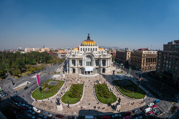 Historical landmark Palace of Fine Arts (Spanish: Palacio de Bellas Artes) in the Historic Centre of Mexico City, Mexico.