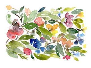 Summer Flowers. Watercolor background perfect for postcard design - 437131006