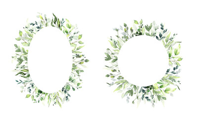 Watercolor floral illustration set - green leaf Frame collection, for wedding stationary, greetings, wallpapers, fashion, background. Eucalyptus, olive, green leaves, etc. High quality illustration