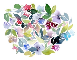 Watercolor flowers and leaves background - 437131057