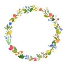 Frame with flowers. Watercolor flower wreath - 437131072