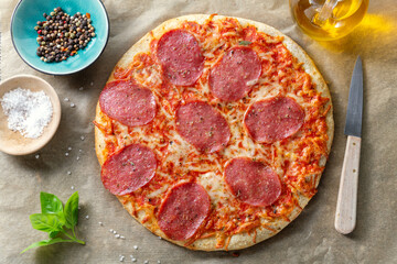 Salami pizza with cheese macro