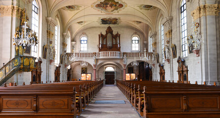 Innenansicht der kath. Kirche St. Margarethen in Waldkirch / Landkreis Emmendingen - obrazy, fototapety, plakaty