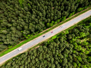 The road through the forest. Top view.