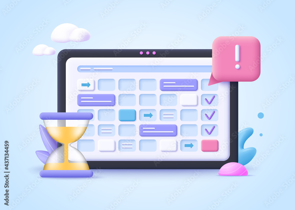Poster concept of deadline - management and productivity. 3d realistic vector illustration.