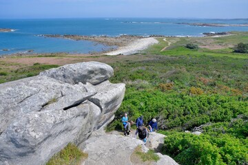 group of senior hikers on the path at 