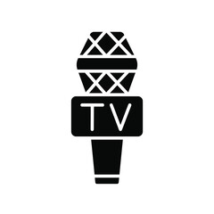 TV microphone glyph icon. Journalism. Vector isolated black illustration.