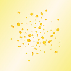 American dollar coins falling. Amazing scattered USD coins. USA money. Eminent jackpot, wealth or success concept. Vector illustration.