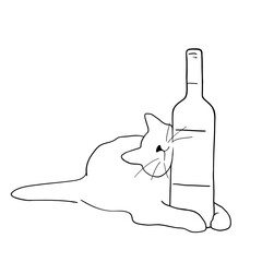 Cat an wine vector illustration. Wine time - 437135610