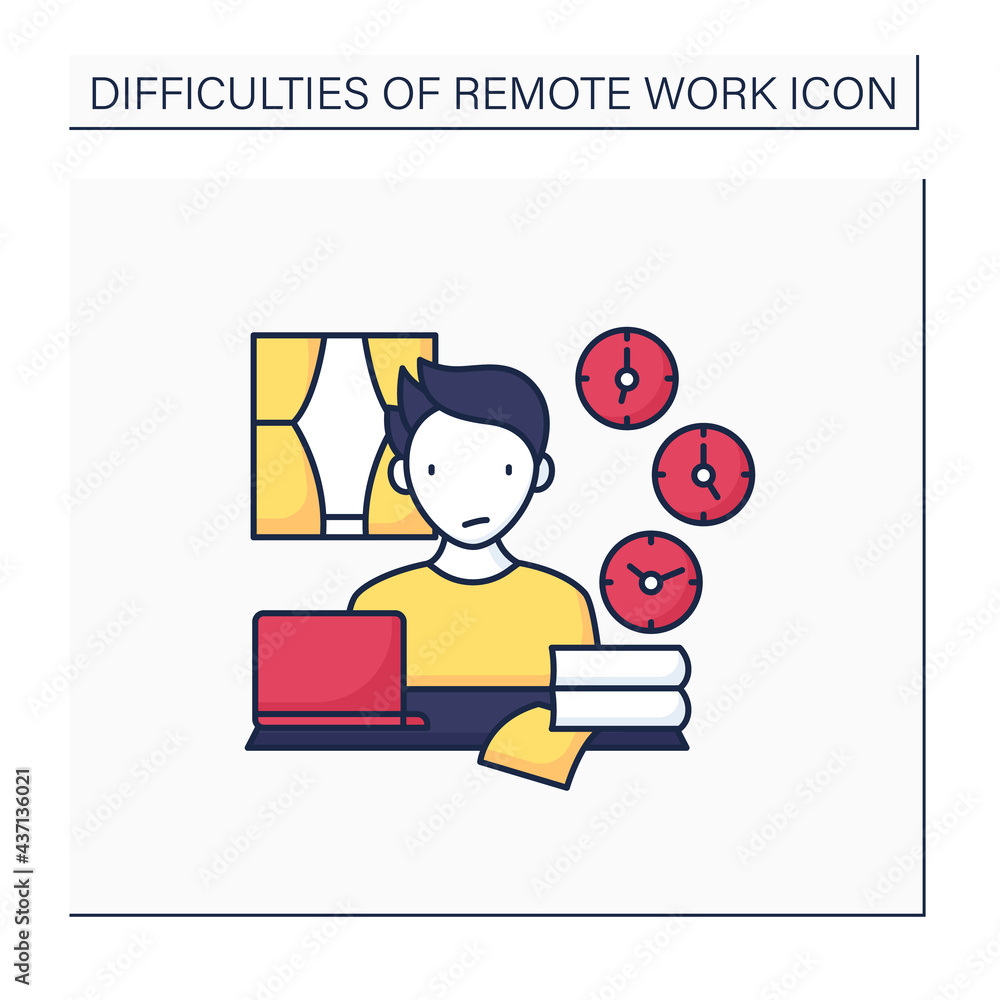 Poster remote work color icon. time zone differences. sync problems. confusion at different times. career d